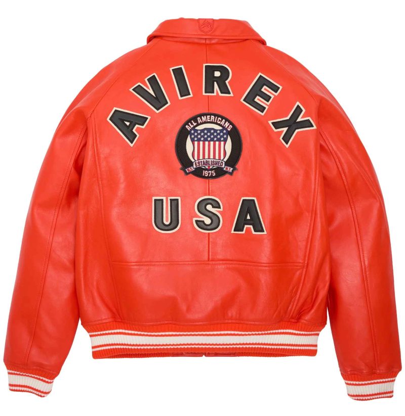 Avirex Mens Icon Leather Bomber Jacket Orange back