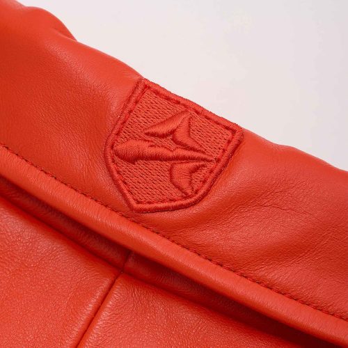 Avirex Mens Icon Leather Bomber Jacket Orange collar embroidery