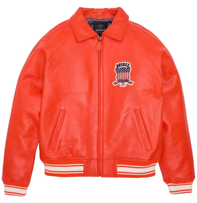 Avirex-Mens-Icon-Leather-Bomber-Jacket-Orange-front