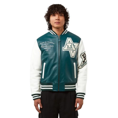 Avirex-Wildcat-Varsity-Jacket-Dark-Green-Front