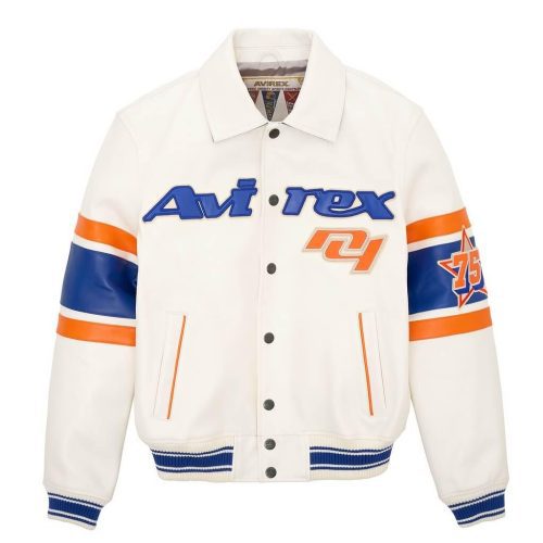 Avirex Mens New York Leather Jacket Snow White-4