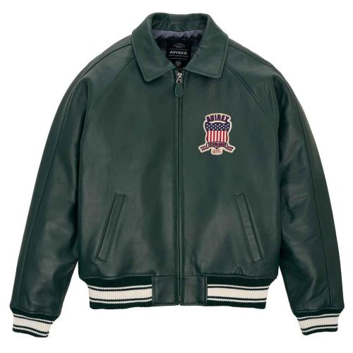 Mens Hunter Green Avirex Leather Bomber Jacket - Leather Jacket Gear