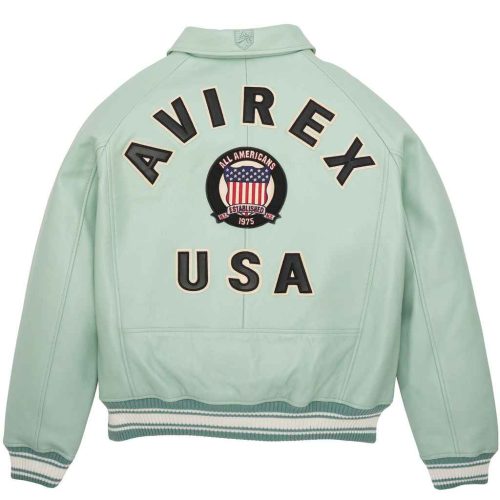 Mens Avirex Icon Seafoam Leather Bomber Jacket Vintage Back