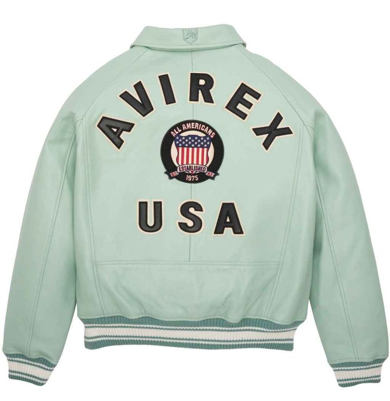 Mens Avirex Icon Seafoam Leather Bomber Jacket Vintage Back