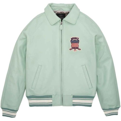 Mens-Avirex-Icon-Seafoam-Leather-Bomber-Jacket-Vintage-Front