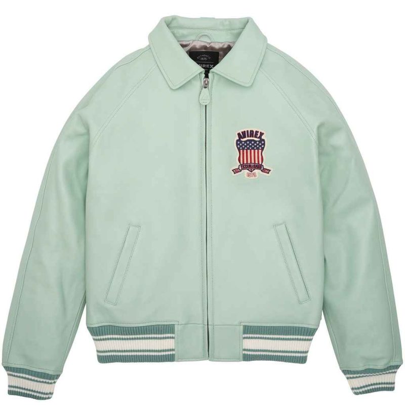 Mens-Avirex-Icon-Seafoam-Leather-Bomber-Jacket-Vintage-Front