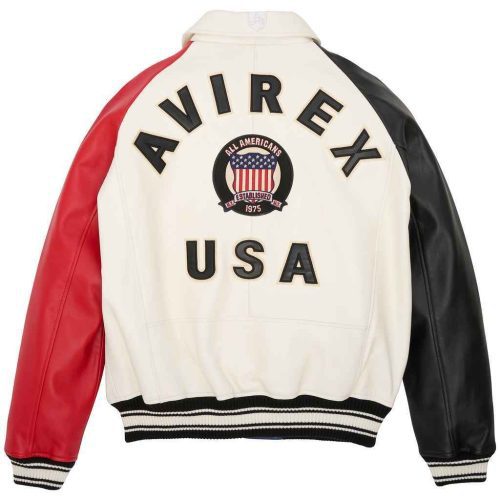 Mens Avirex USA Military Leather Bomber Jacket Back