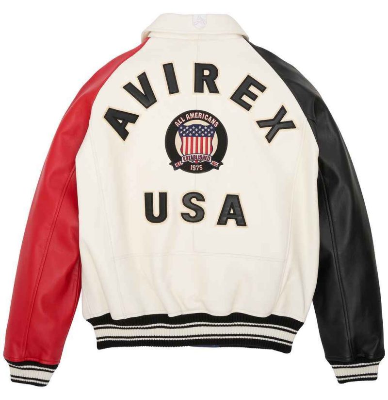 Mens Avirex USA Military Leather Bomber Jacket Back