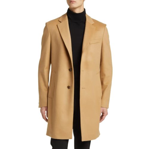 Mens Beige Wool Blend Coat Model