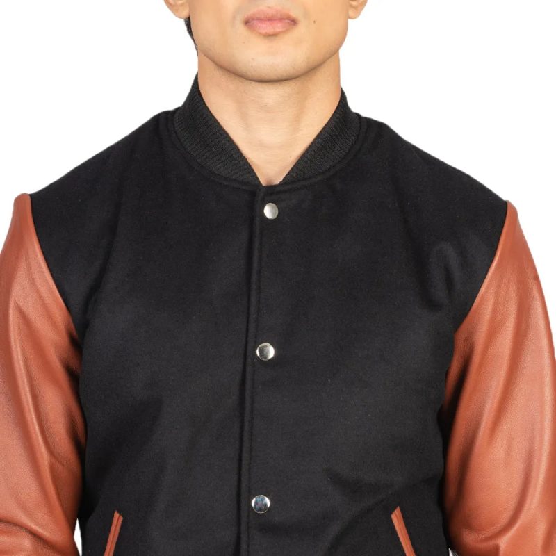 Mens Black And Brown Varsity Jacket