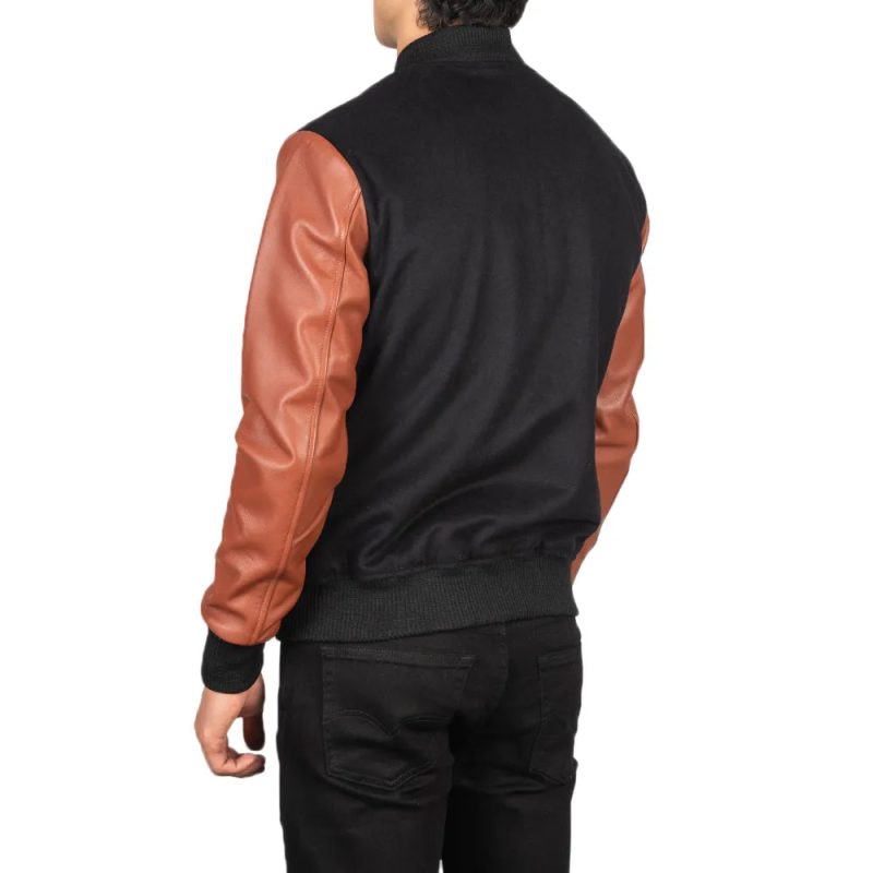 Mens Black And Brown Varsity Jacket Back