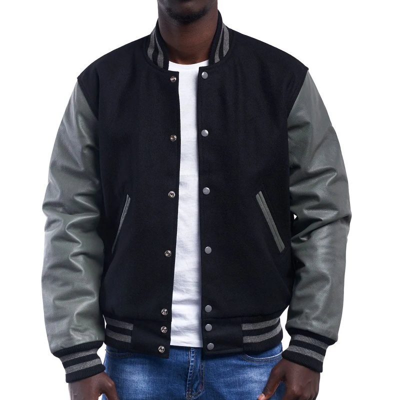 Mens-Black-And-Grey-Varsity-Jacket