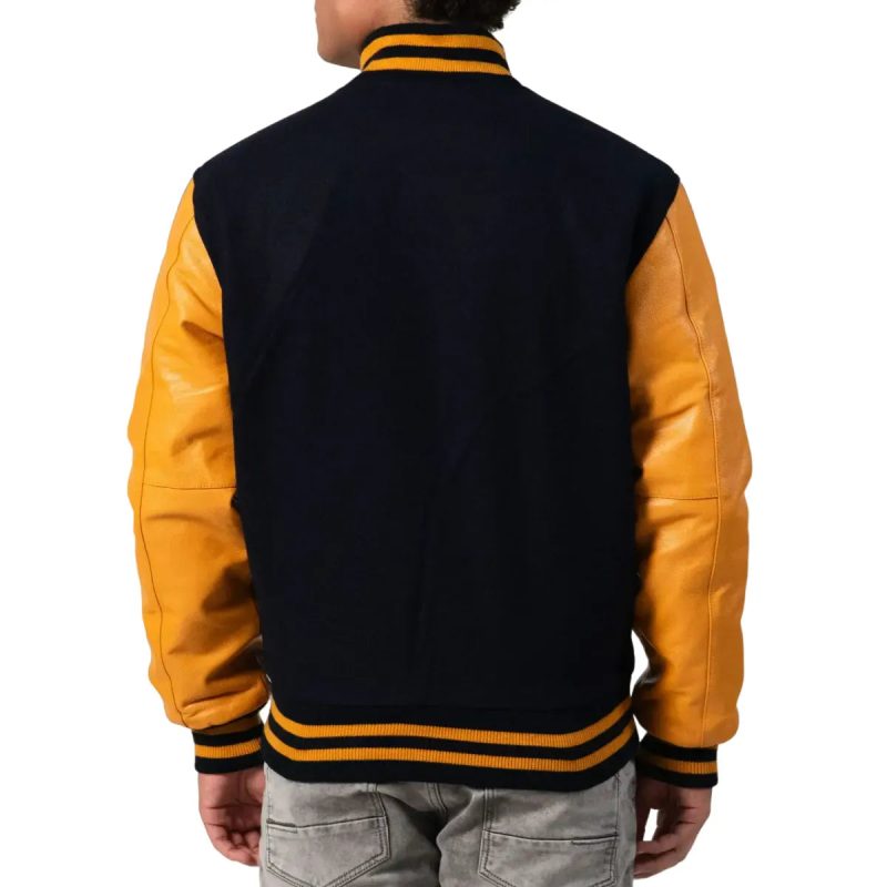 Mens Black and Yellow Varsity Jacket Back