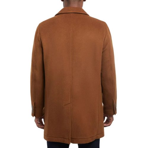 Mens Brown Double Breasted Wool Coat Back