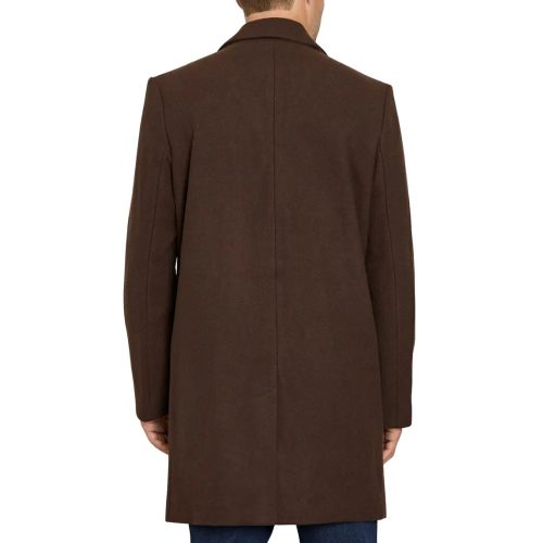 Mens Brown Single Breasted Wool Coat Back