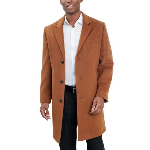 Mens Brown Wool Blend Overcoat