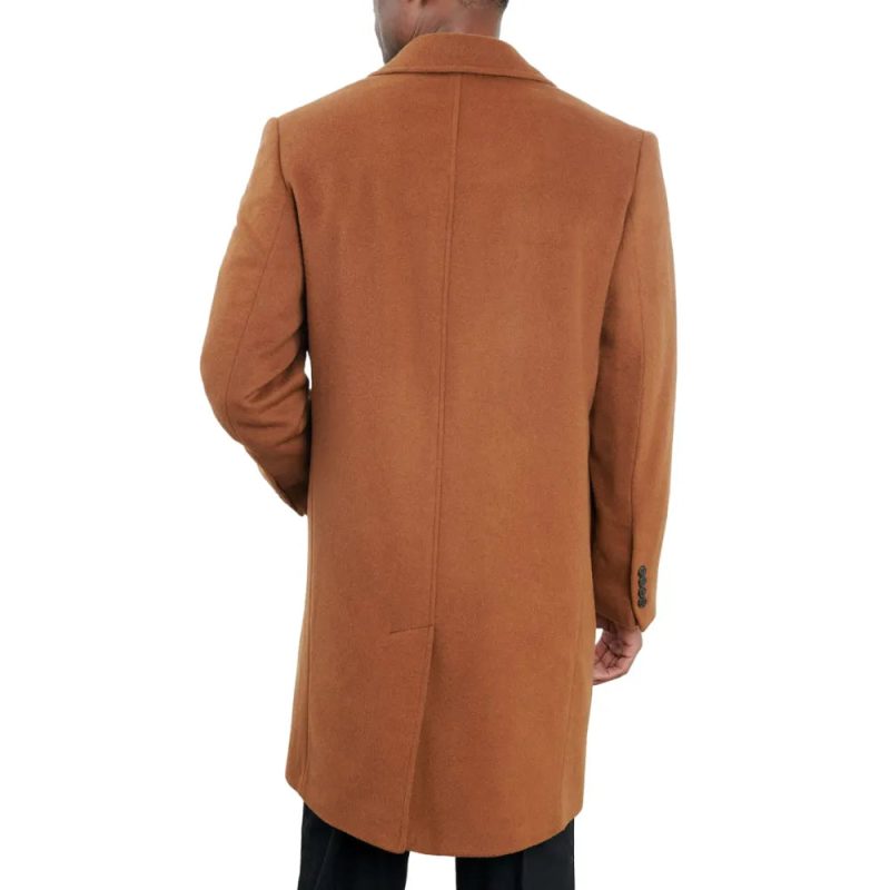 Mens Brown Wool Blend Overcoat Back