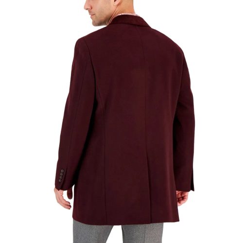 Mens Burgundy Wool Blend Coat Back