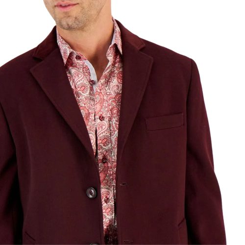 Mens Burgundy Wool Blend Coat Front