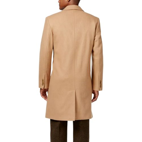 Mens Camel Wool Blend Overcoat Back