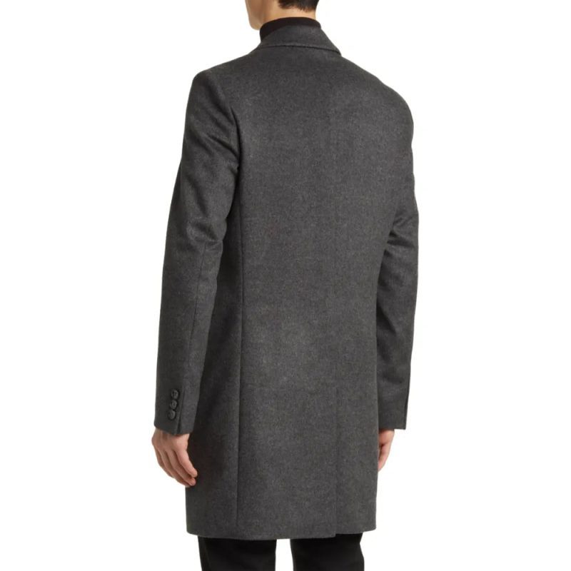 Mens Grey Wool Blend Coat Back