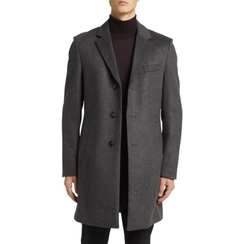 Mens Grey Wool Blend Coat Model