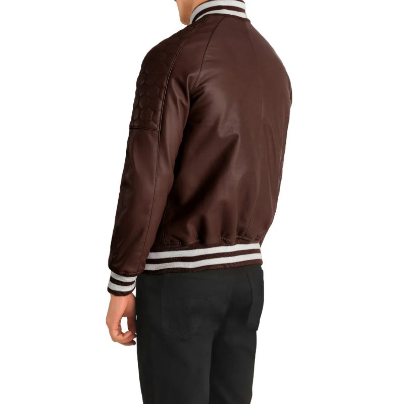 Mens Maroon Leather Varsity Jacket Back