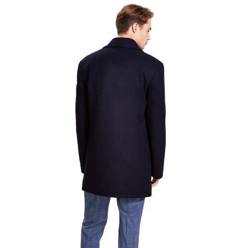 Mens Navy Double Breasted Wool Coat Back