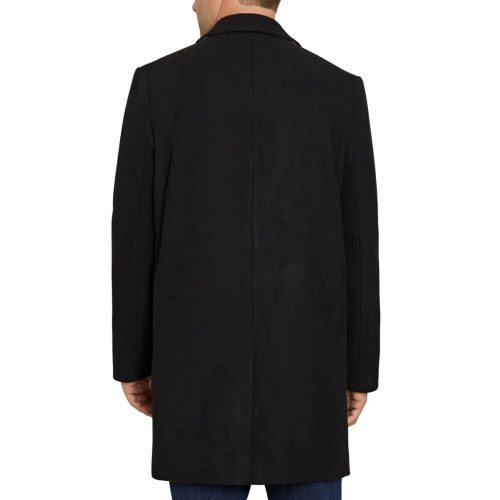 Mens Single Breasted Black Wool Coat Back