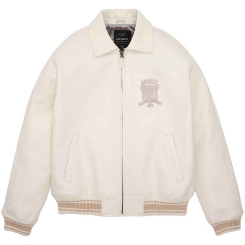 Mens-White-Avirex-Croc-Embossed-Classic-Leather-Jacket-Front