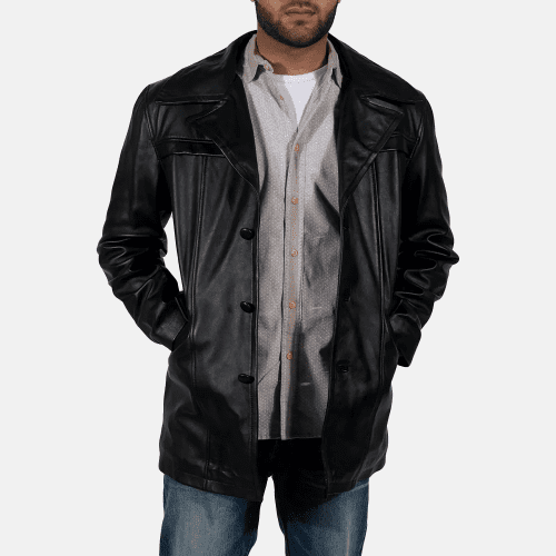 Mens Long Black Leather Coat