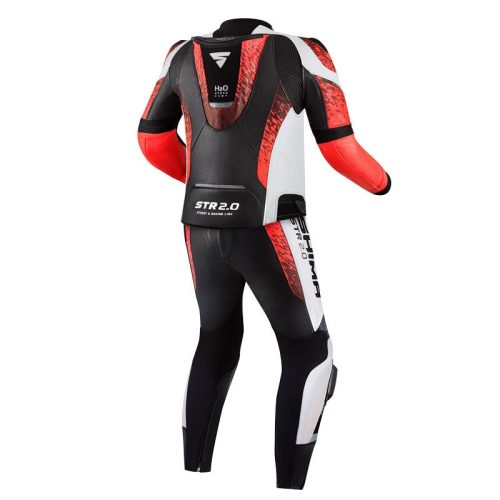 Shima STR 2Mens 2PC Leather Suit Black White Red Back