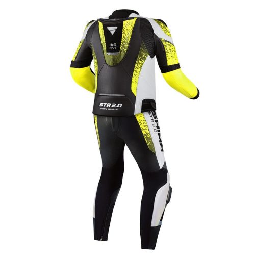 Shima STR 2Mens 2PC Leather Suit Black White Yellow Back