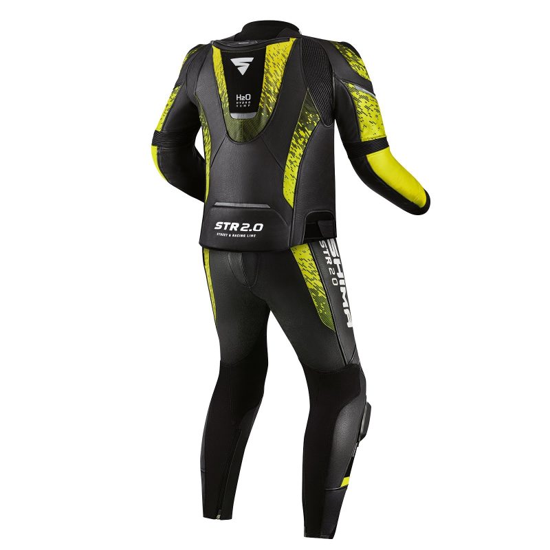 Shima STR 2Mens 2PC Leather Suit Black Yellow Back