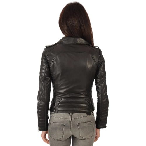 Womens Asymmetrical Zip Leather Jacket Back