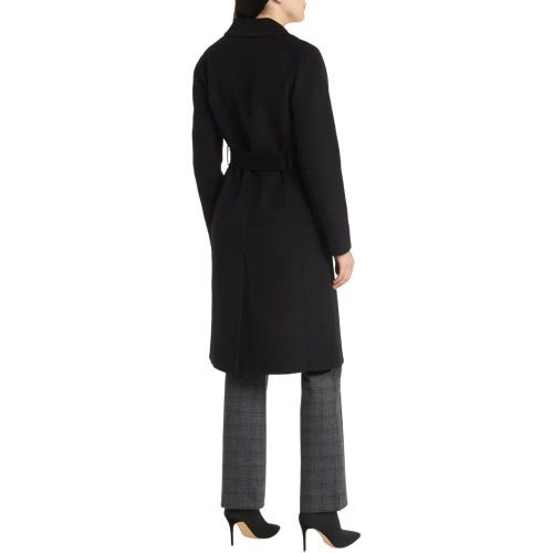 Womens Black Belted Wool Coat Back