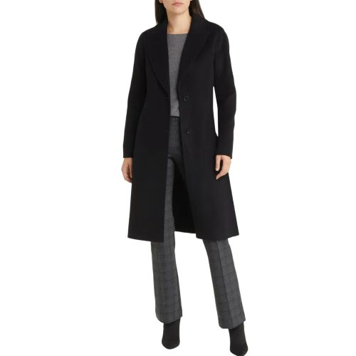 Womens Black Belted Wool Coat Front