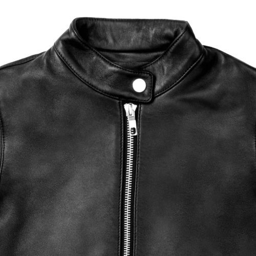 Womens Black Cafe Racer Leather Jacket Collar