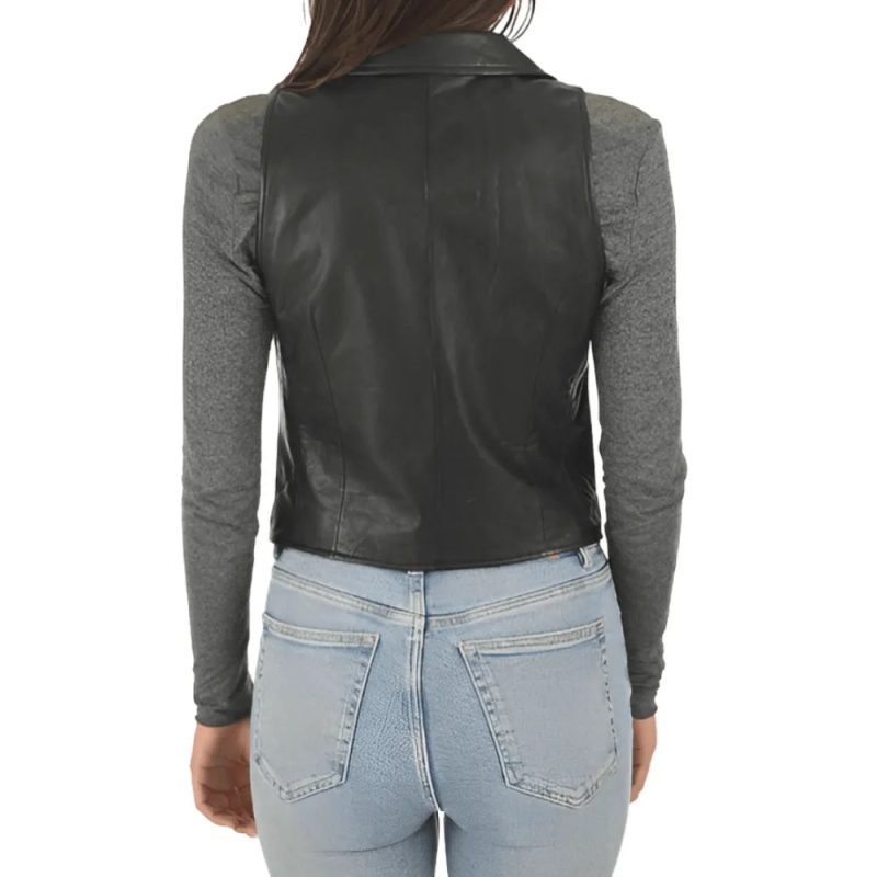 Womens Black Classic Leather Vest Back