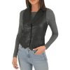 Womens-Black-Classic-Leather-Vest-Model