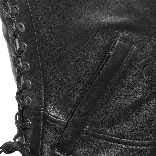 Womens Black Leather Vest Side Laces