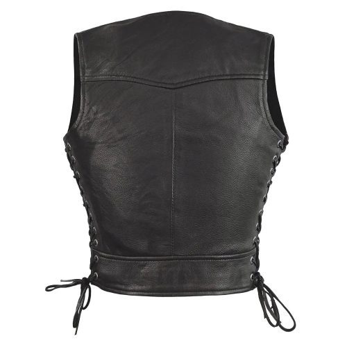 Womens Black Leather Vest Side Laces Back