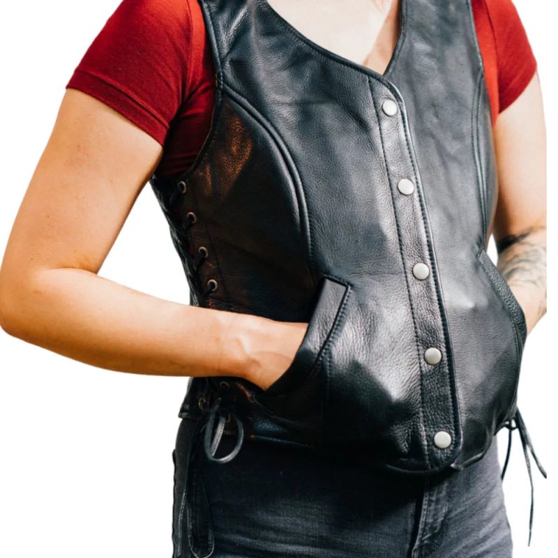 Womens Button Front Leather Vest