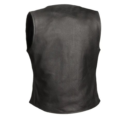 Womens Button Front Leather Vest Back