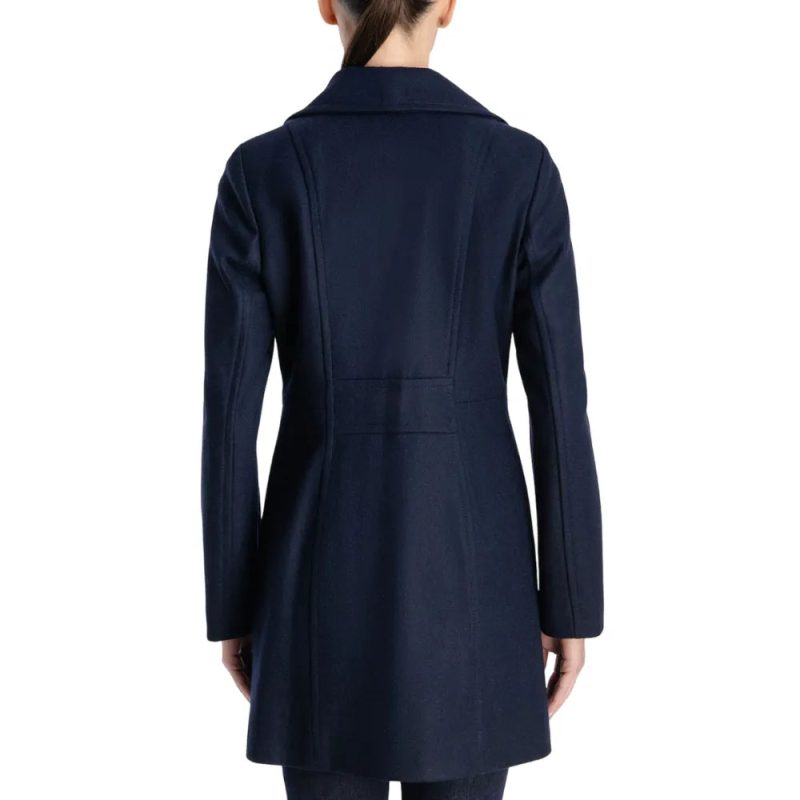 Womens Navy Double Breasted Wool Coat Back