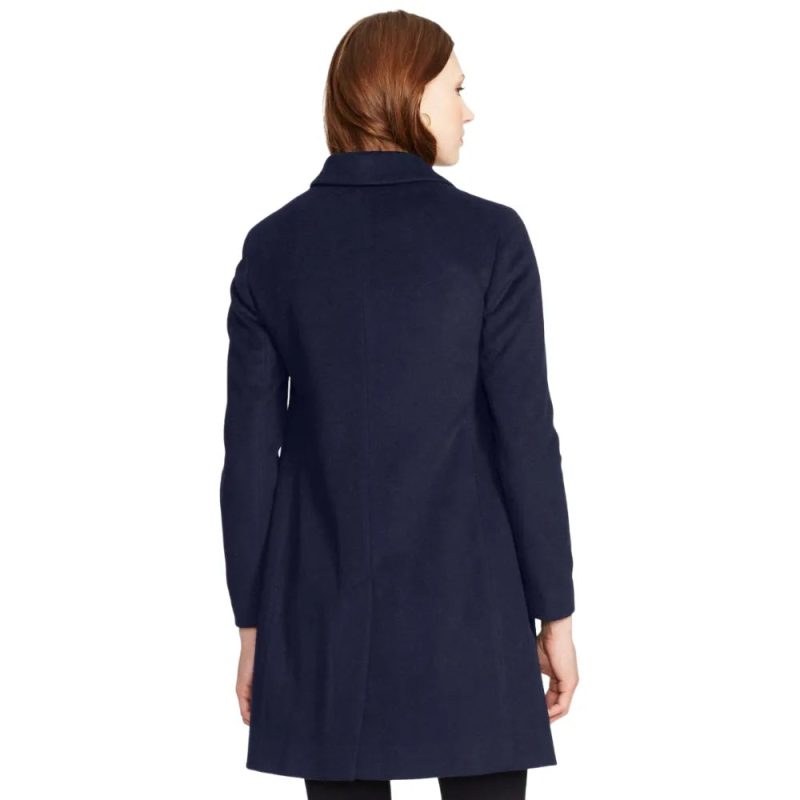 Womens Navy Wool Blend Coat Back