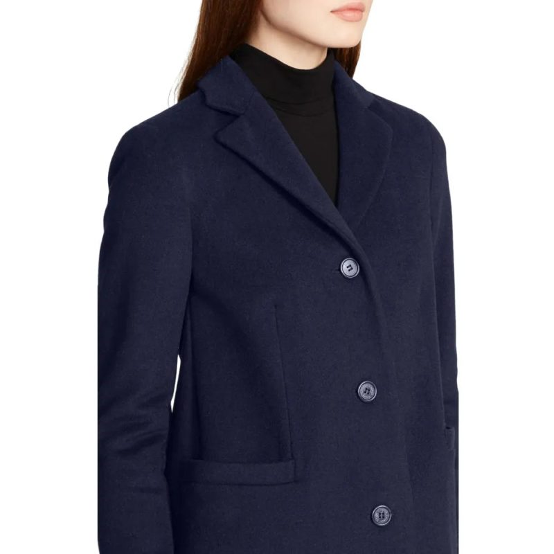 Womens Navy Wool Blend Coat Front