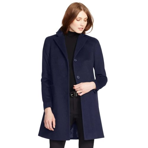 Womens-Navy-Wool-Blend-Coat-Model