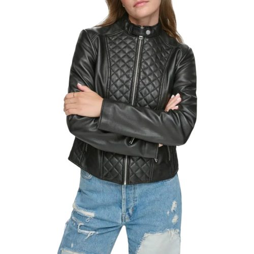 Womens Quilted Leather Moto Jacket