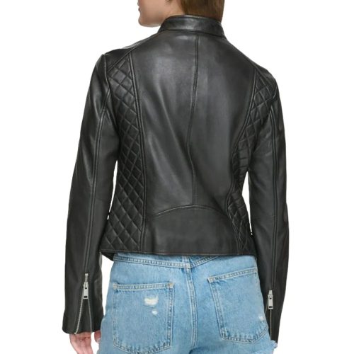 Womens Quilted Leather Moto Jacket Back